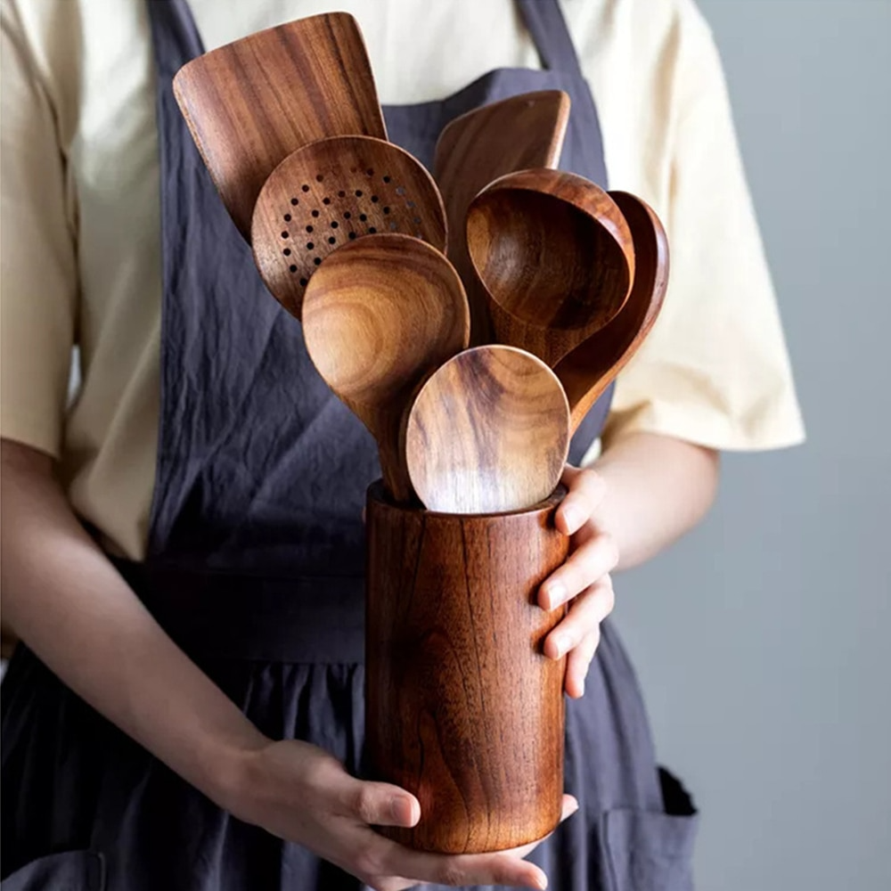 Teak Utensil Set With Smooth Finish and Sturdy Design - Urbann-Vibe