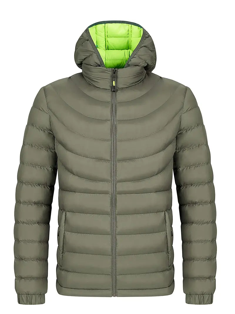 Men's lined winter jacket in versatile tone with stand-up collar, slim fit, and easy-care warm lining