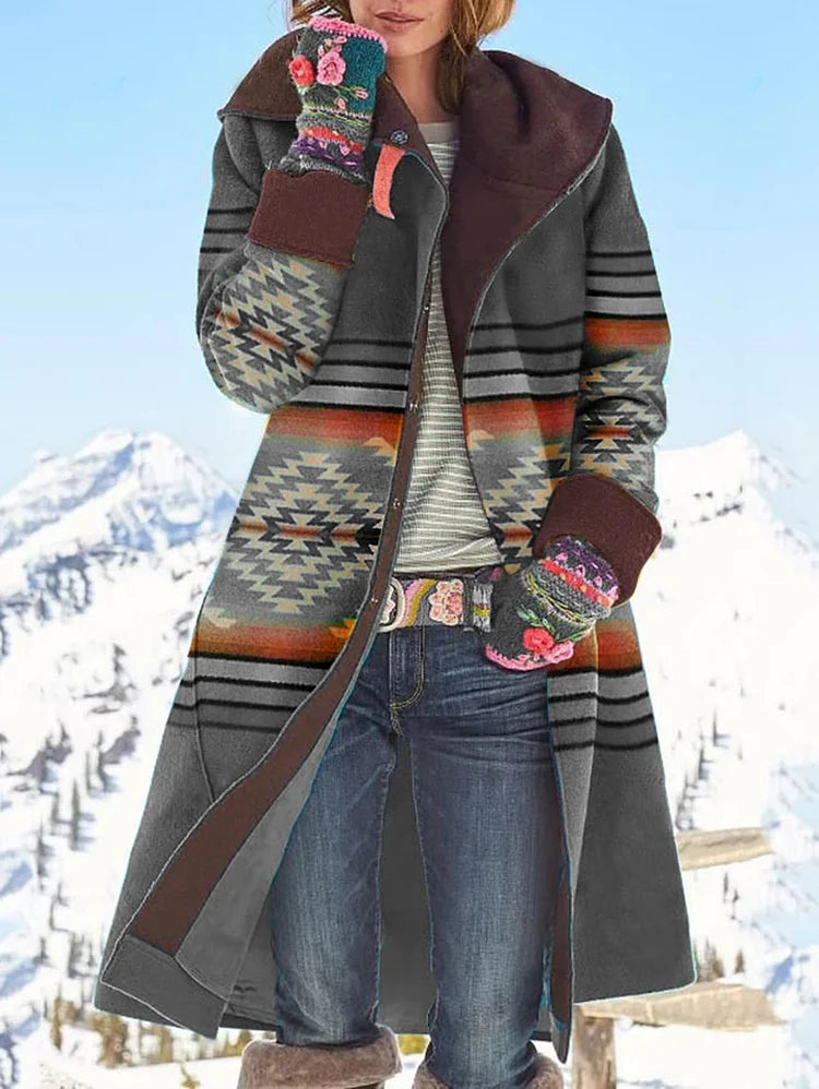 Women's long elegant draped coat classic silhouette warm outerwear refined tailoring for cold days