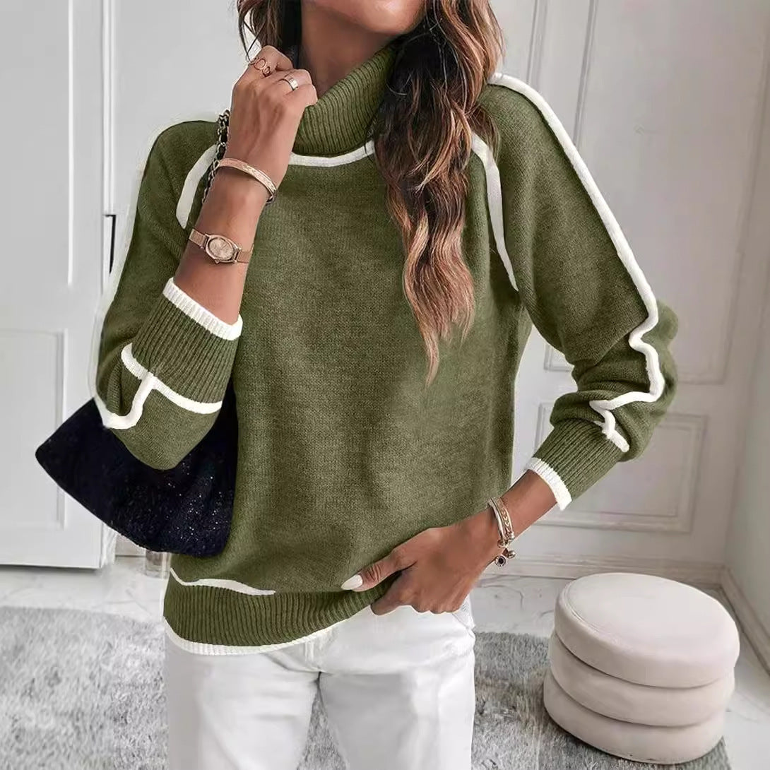 Women's cozy turtleneck sweater relaxed fit soft polyester knit versatile everyday office style