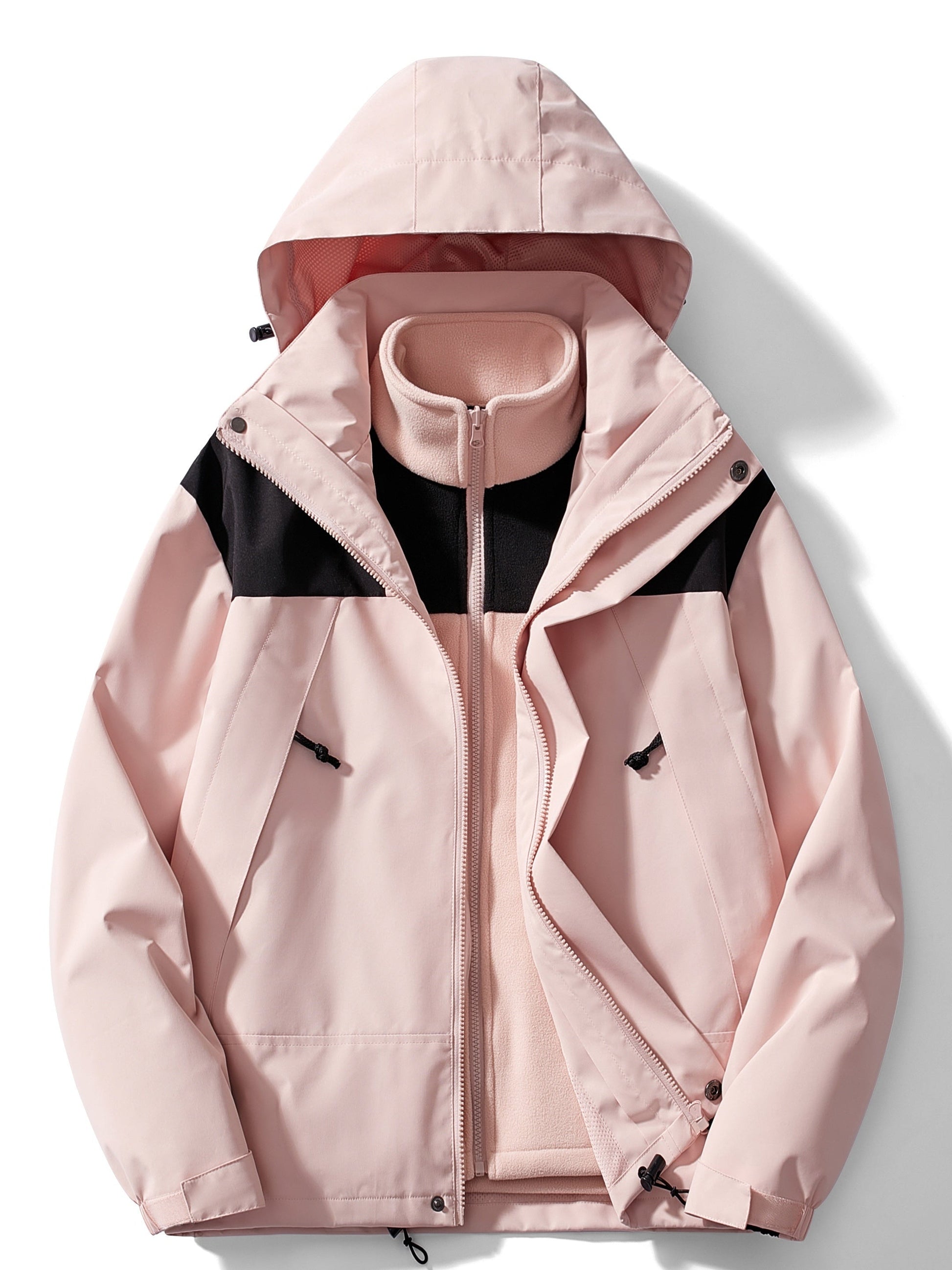 Women's 3-in-1 hooded fleece winter jacket, versatile layering system for cold weather