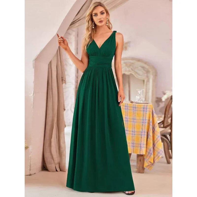 Zahraa women's sleeveless long dress elegant V-neck silhouette versatile chic all-occasion wear