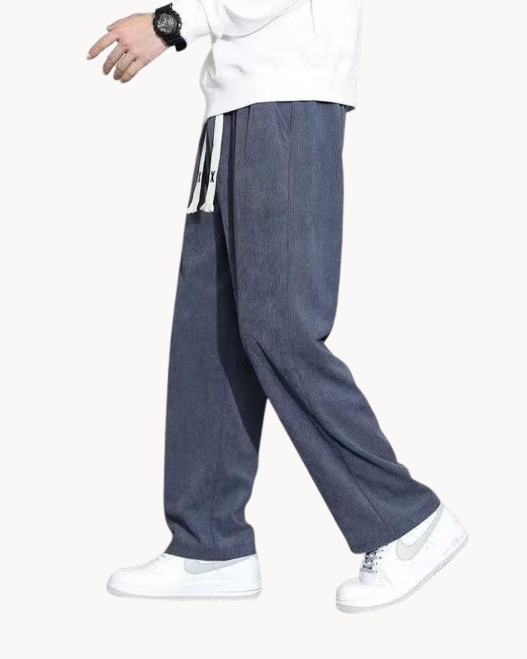 Women's loose fit corduroy flared pants in warm tones with soft textured fabric and classic silhouette