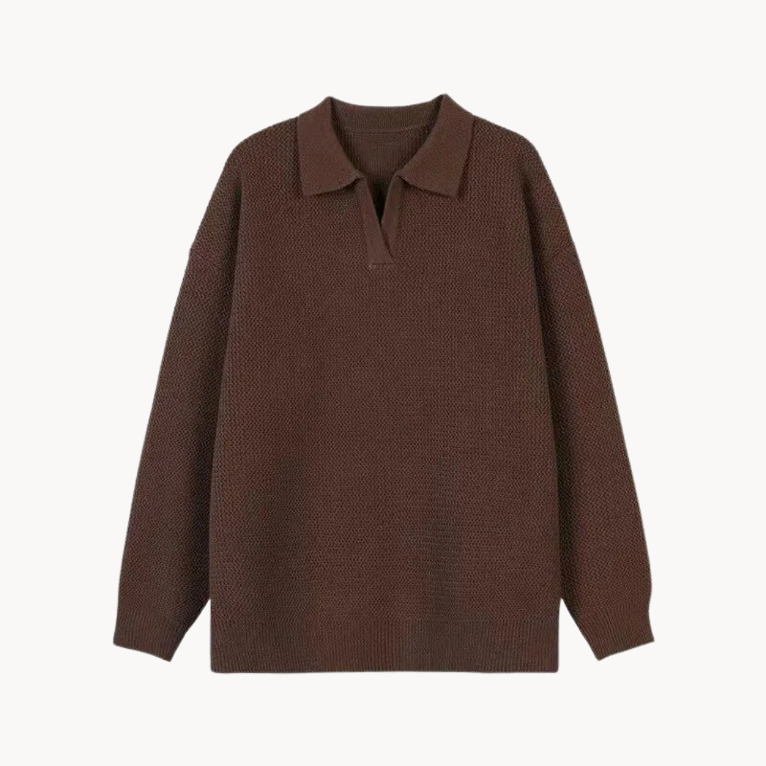 Men's cotton polo sweater in classic style with ribbed collar and refined knitwear versatile layering
