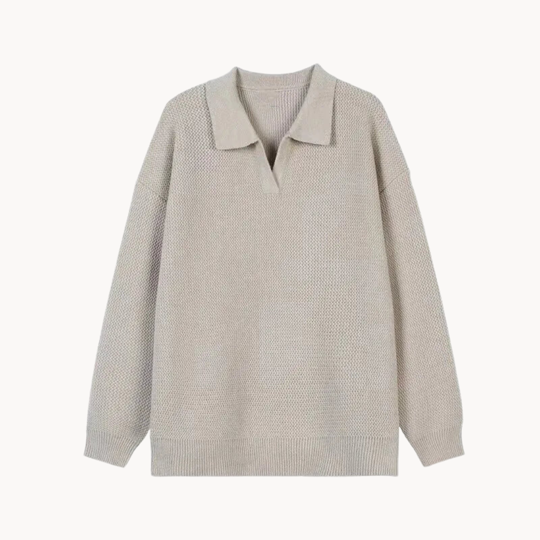 Men's cotton polo sweater in classic style with ribbed collar and versatile knitwear design