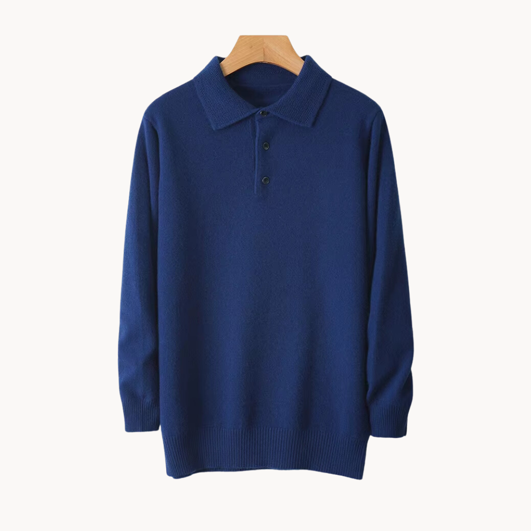 Men's merino wool rugby polo shirt in neutral tweed, relaxed fit with half-button placket