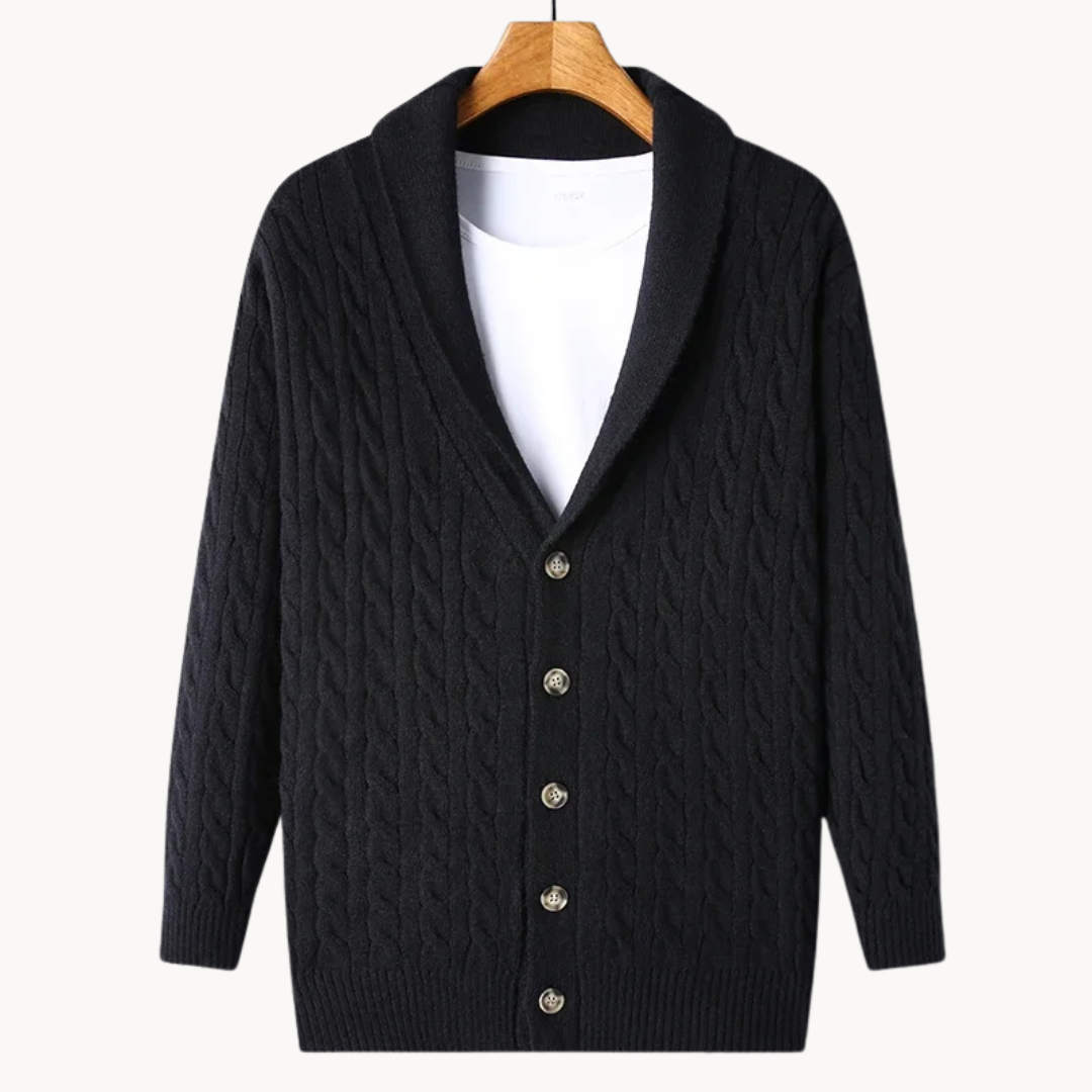 Vael unisex knitted cardigan sweater in neutral tone, relaxed fit with medium-weight knit for everyday wear