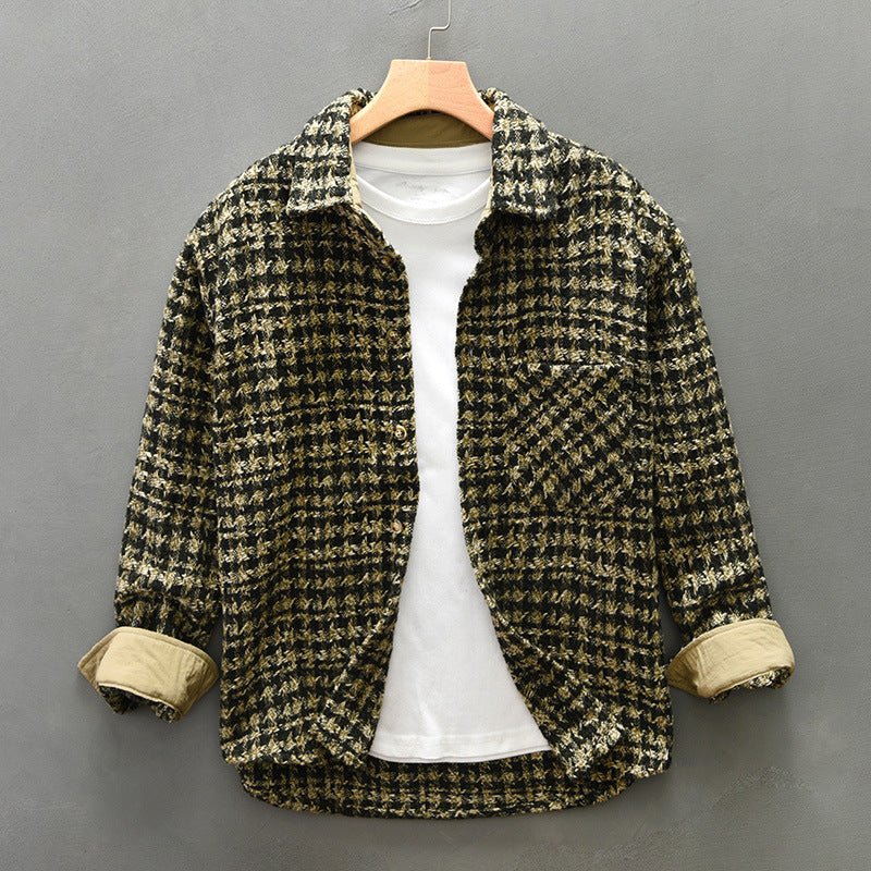Men's black white houndstooth button-up shirt relaxed fit timeless pattern casual everyday wear