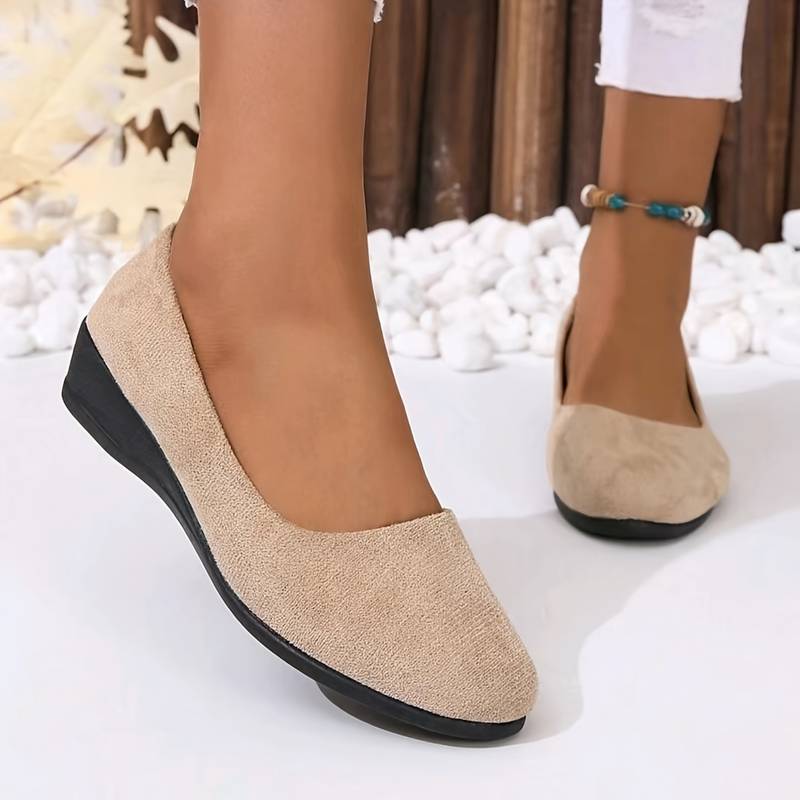 Sophia women's flat slip-on shoes in classic neutral, timeless low-profile design for office everyday wear
