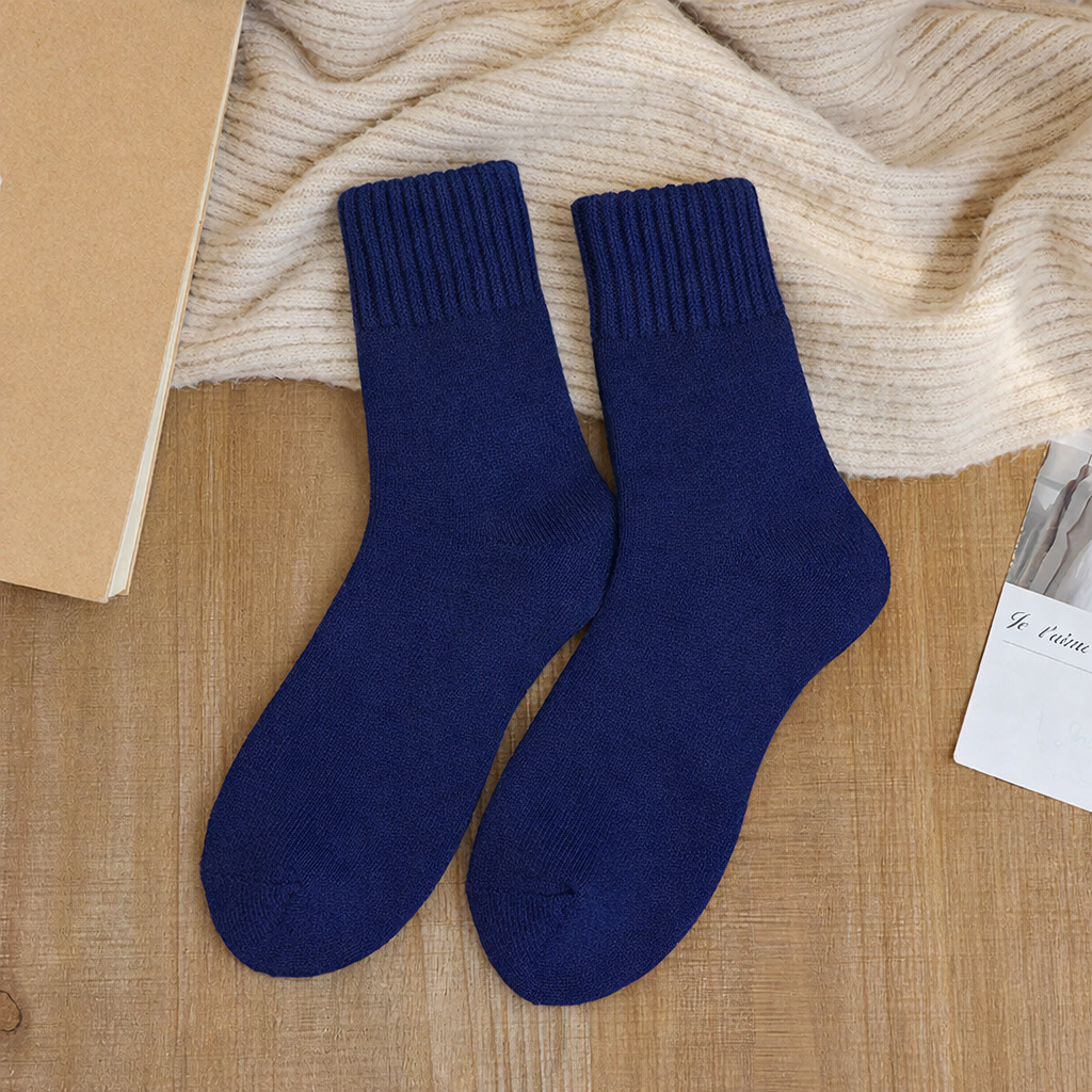Women's ribbed wool crew socks in classic neutral tones, cozy luxurious warmth with snug textured fit