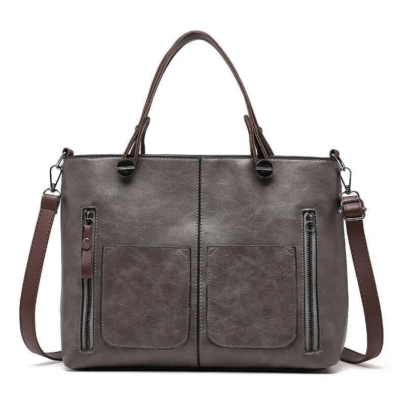 Delilah vegan leather structured tote handbag, boxy frame with multiple pockets for professionals