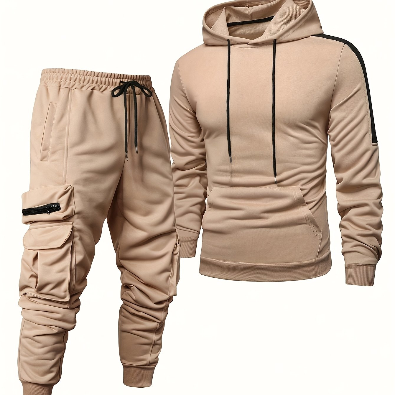 Men's gray zip-up hoodie tracksuit set with matching jogging pants, slim athletic cut
