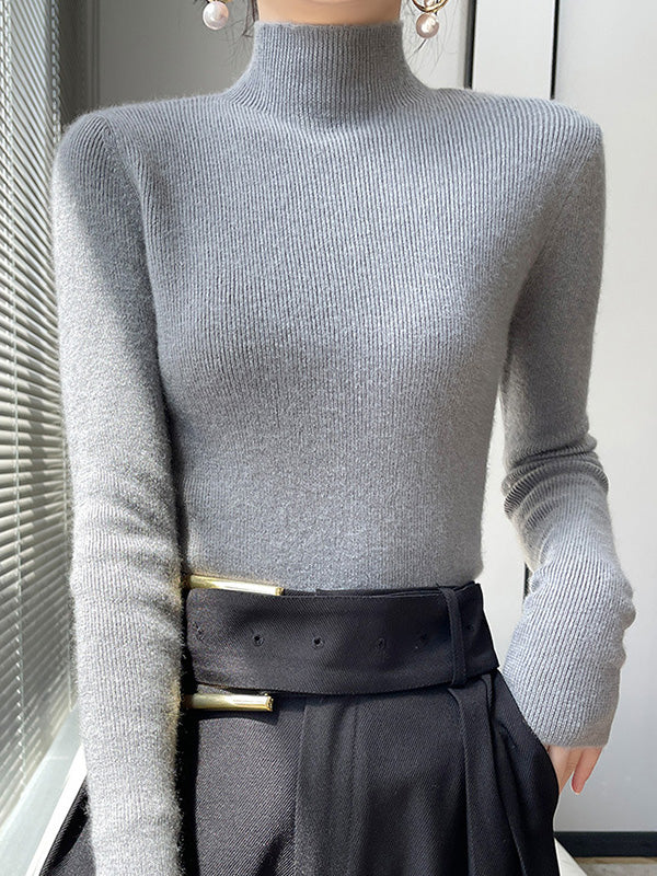 Women's ribbed knit turtleneck sweater elegant slim fit with high neck cozy all-day style