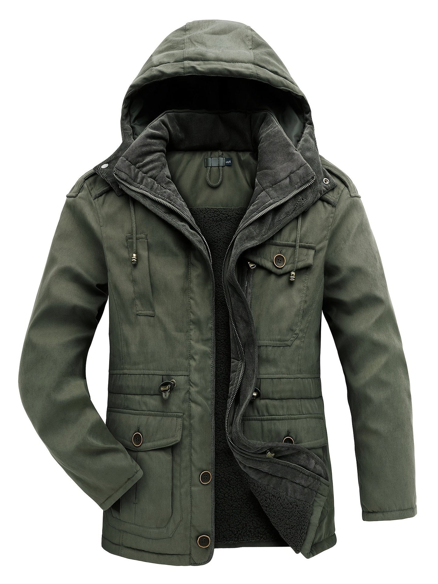 Men's winter hooded parka jacket relaxed casual fit with windproof hood for everyday warmth