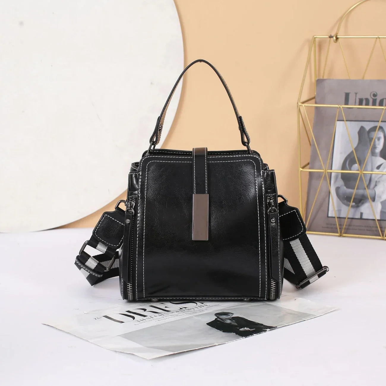 Ellen structured satchel handbag synthetic leather dual handles adjustable strap medium women bag