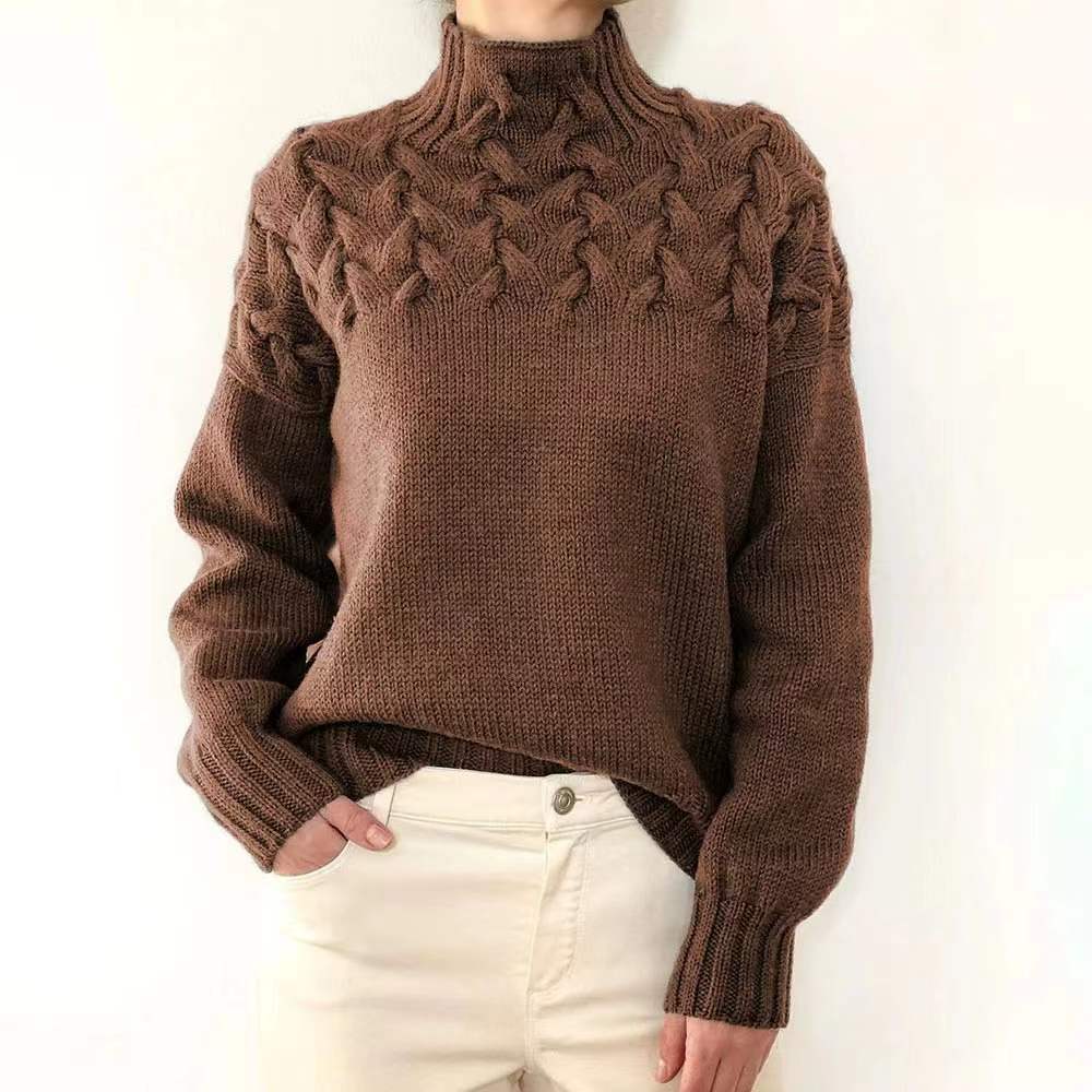 Women's cozy turtleneck sweater solid color long sleeve medium weight streamlined silhouette