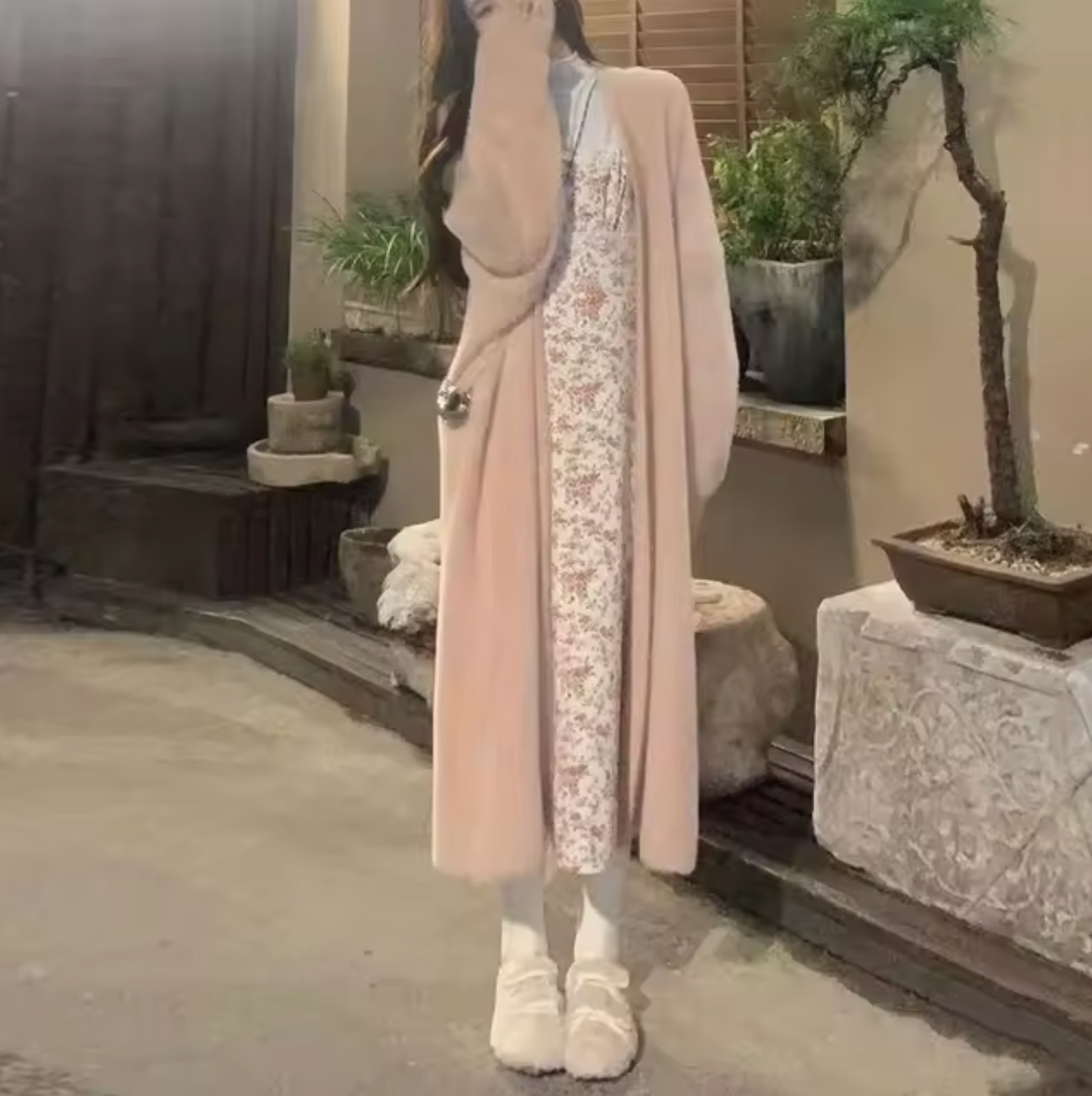 Women's oversized open-front long knit cardigan with draped silhouette for effortless layering