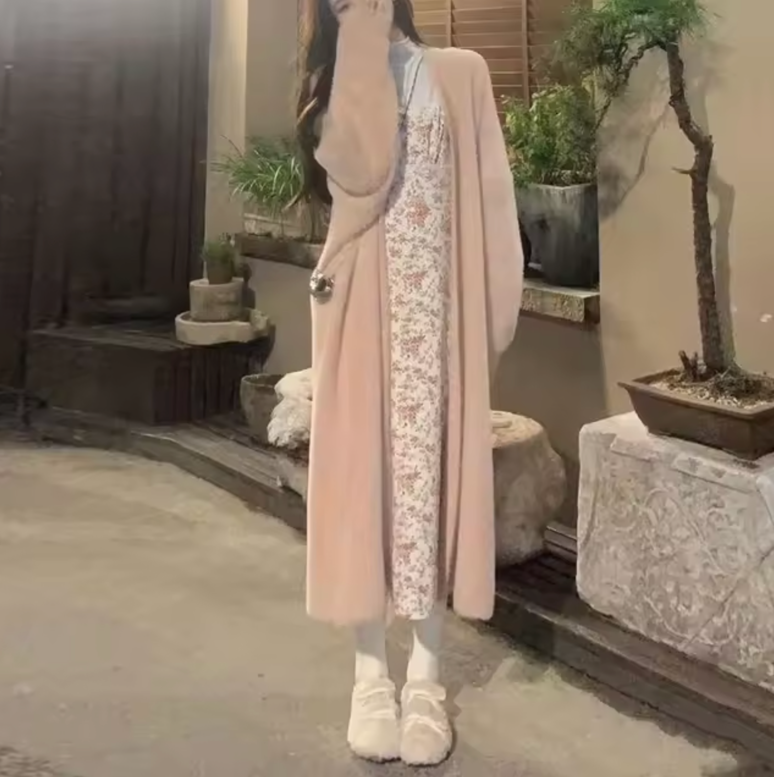 Women's oversized open-front long knit cardigan with draped silhouette for effortless layering