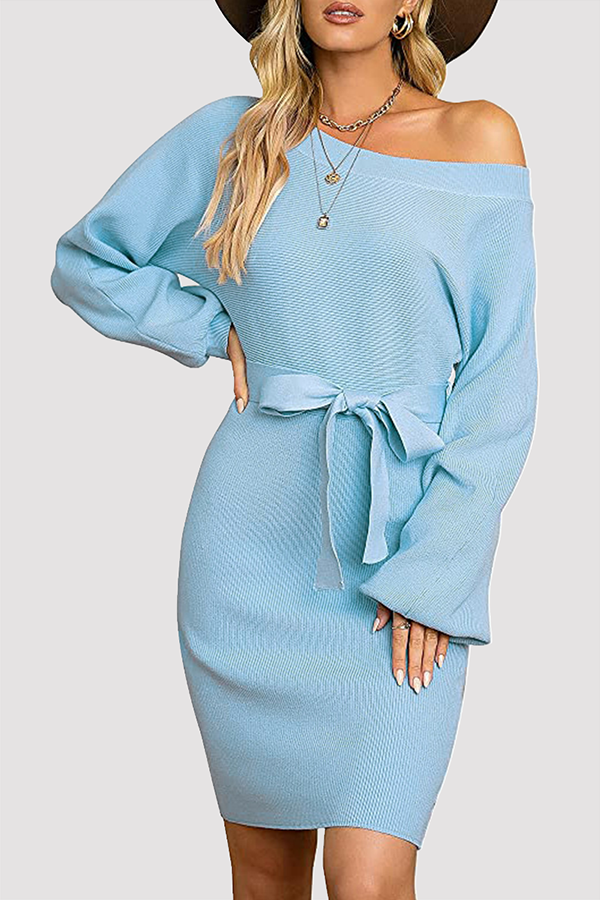 Ribbed knit sweater dress body-skimming pencil fit versatile work-to-weekend style by Urbann-Vibe