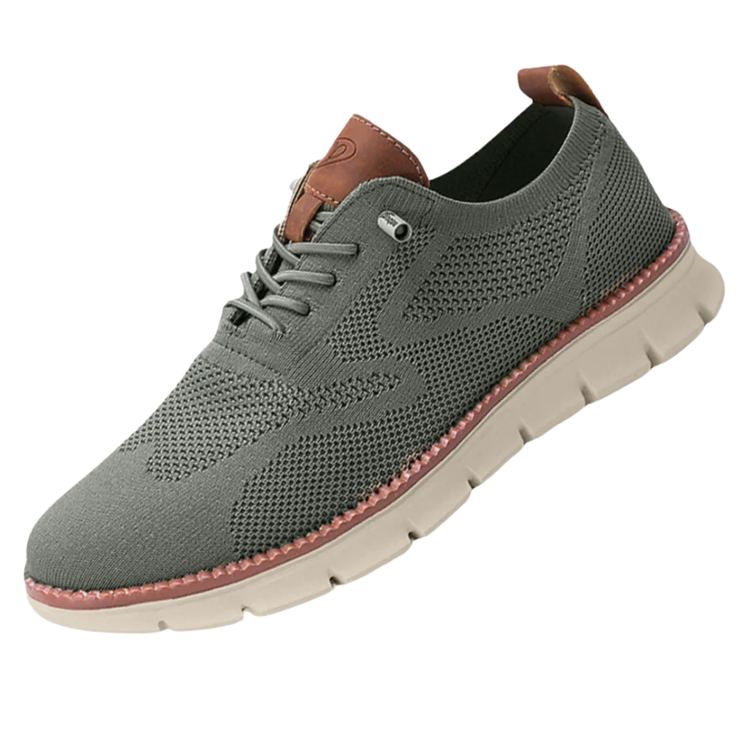 Men's gray breathable knitted walking shoes lightweight cushioned sole slip-on style daily comfort