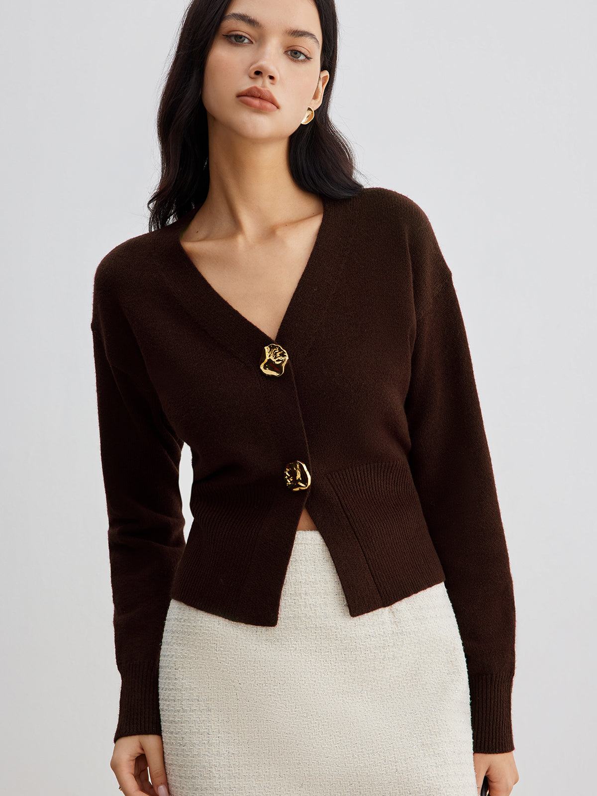 Women's short knit cardigan elegant metal buttons regular fit neutral casual party top layer