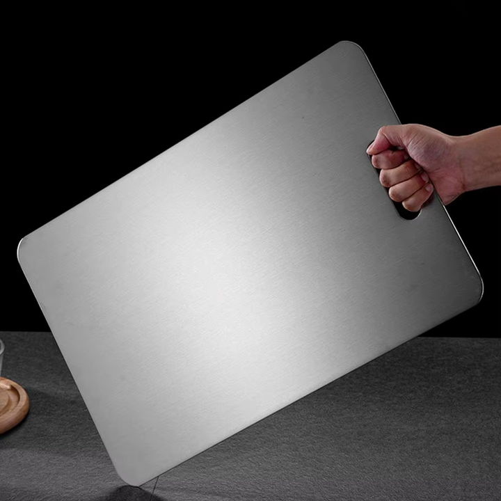 Brushed metal cutting board sleek minimalist design durable hygienic titanium surface for home cooks