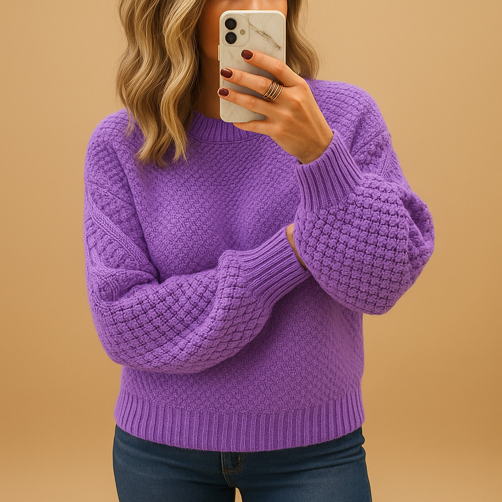 Women's chunky knit pullover sweater relaxed fit long sleeve cozy layering everyday style