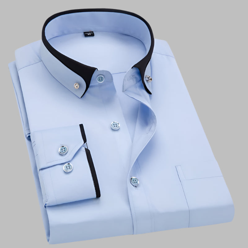 Ludger men's white long sleeve dress shirt breathable fabric modern slim fit for office