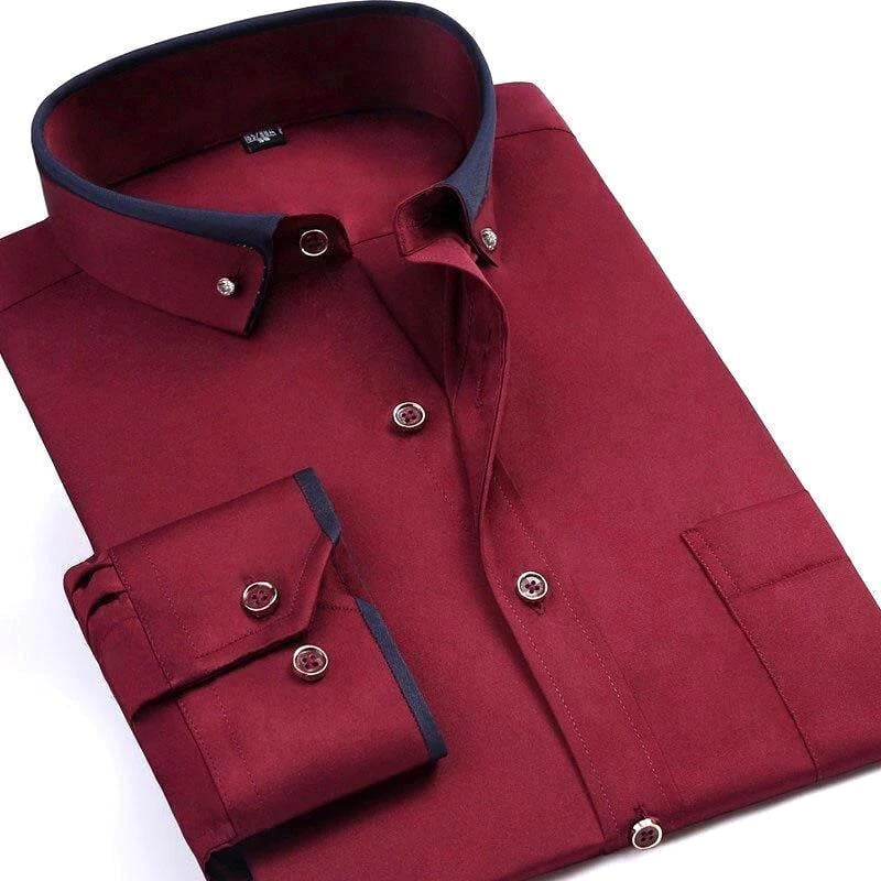 Ludger men's white long sleeve dress shirt breathable fabric modern slim fit for office