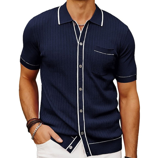 Men's lightweight breathable polo shirt elegant slim fit summer style in solid neutral tone