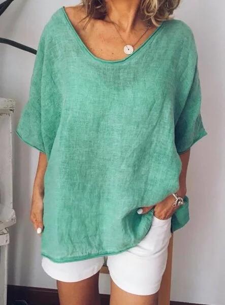 Women's loose fit white cotton linen blend short sleeve tee lightweight breathable active casual top