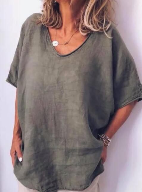 Women's loose fit white cotton linen blend short sleeve tee lightweight breathable casual top