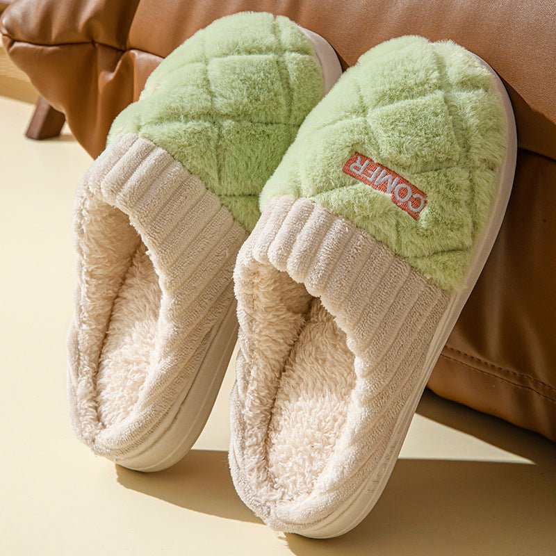 Women's waterproof winter slippers warm plush-lined cozy indoor slip-on shoes in neutral tones