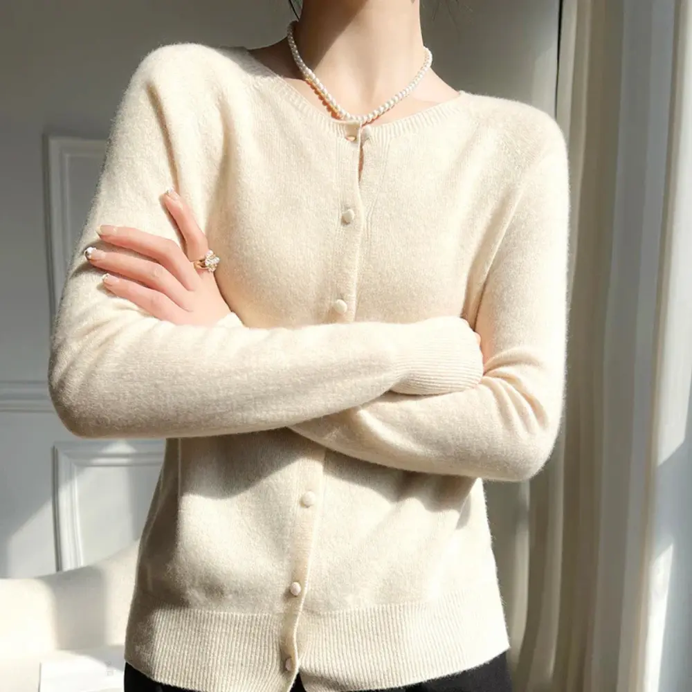 Eliza pastel wool cardigan for women, soft luxury knit in delicate hues, cozy everyday layering essential