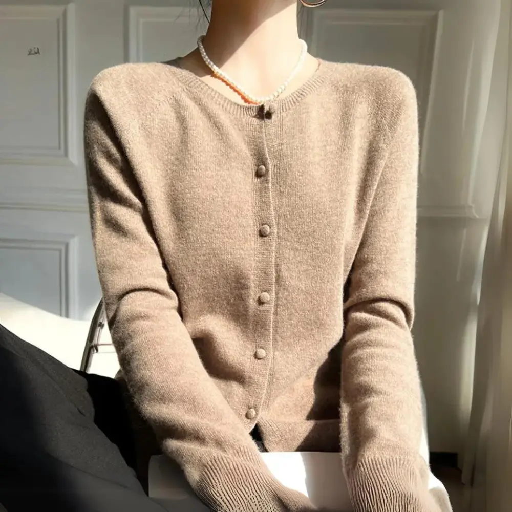 Eliza pastel wool cardigan for women, soft cozy knit with refined layering style