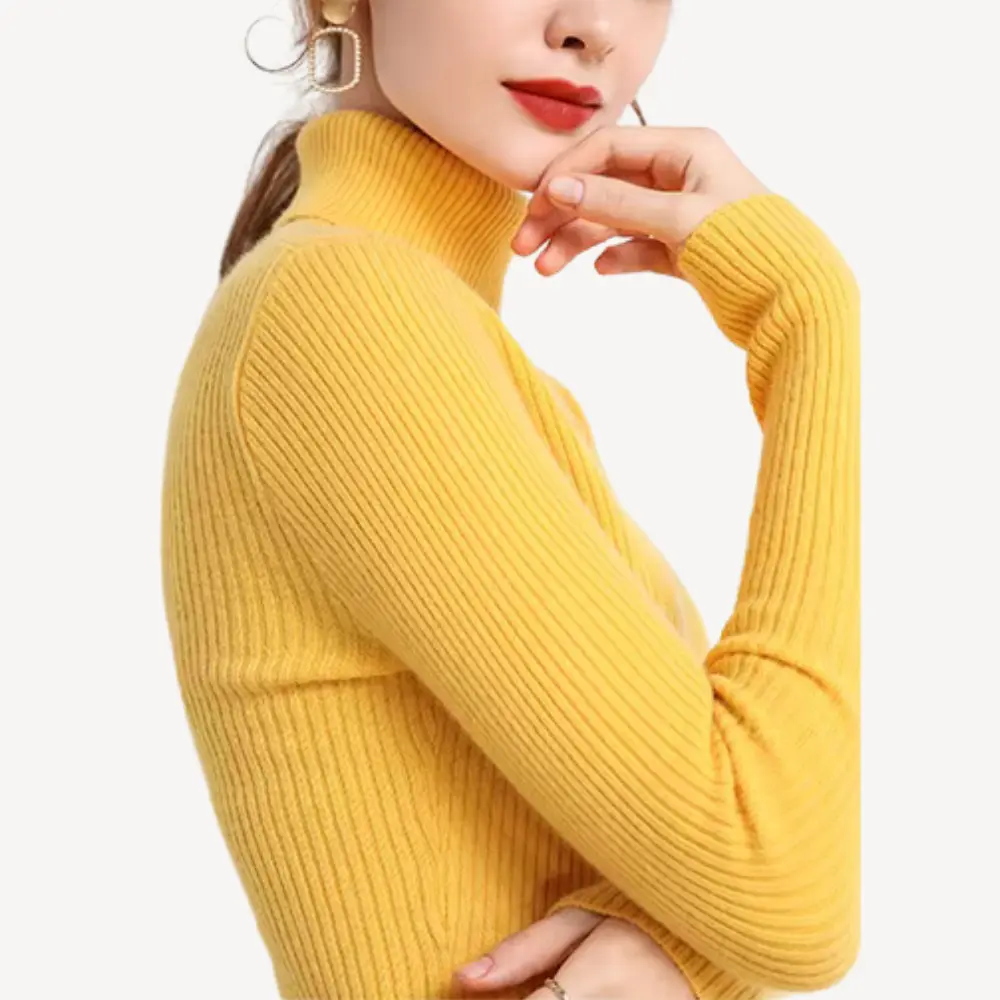 Women's slim fit soft knit turtleneck sweater in cozy warm fabric with flattering silhouette
