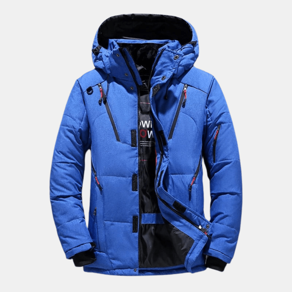 Men's insulated hooded jacket thick warm lining adjustable hood durable cold weather outerwear