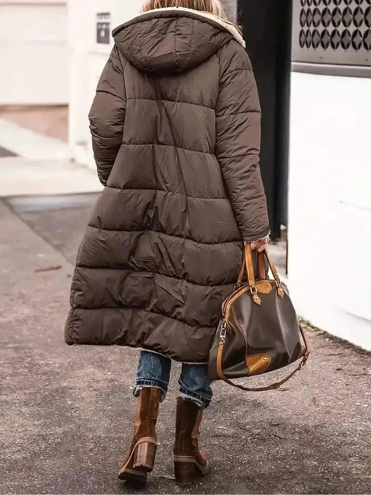 Women's reversible longline fur jacket in plush sherpa-lined coat with tailored silhouette ultra warm