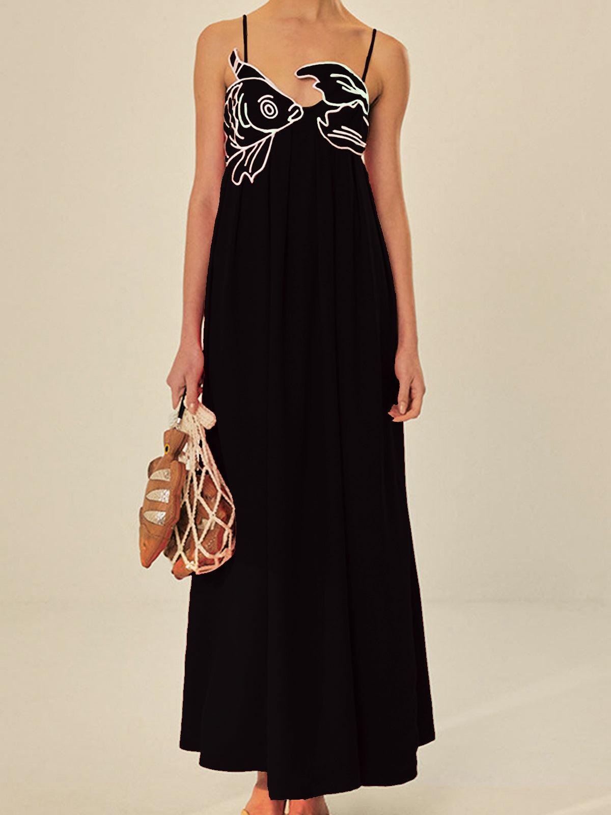 Marisol | Women's Embroidered Spaghetti Strap Maxi Shift Dress