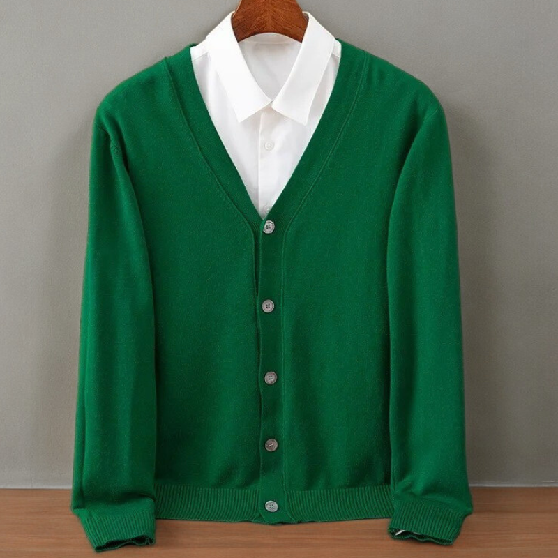 Men's navy cashmere cardigan tailored classic fit with lightweight premium softness