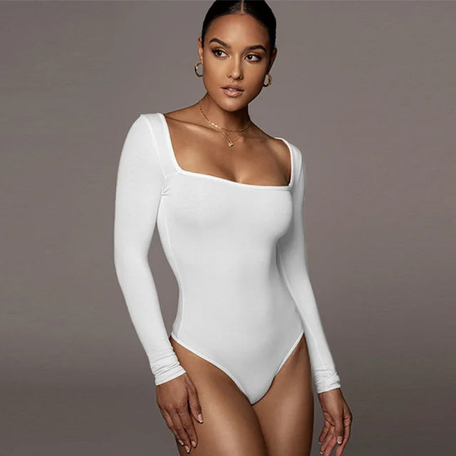 Women's sleek square neck long sleeve jumpsuit elegant one-piece with clean lines versatile fit