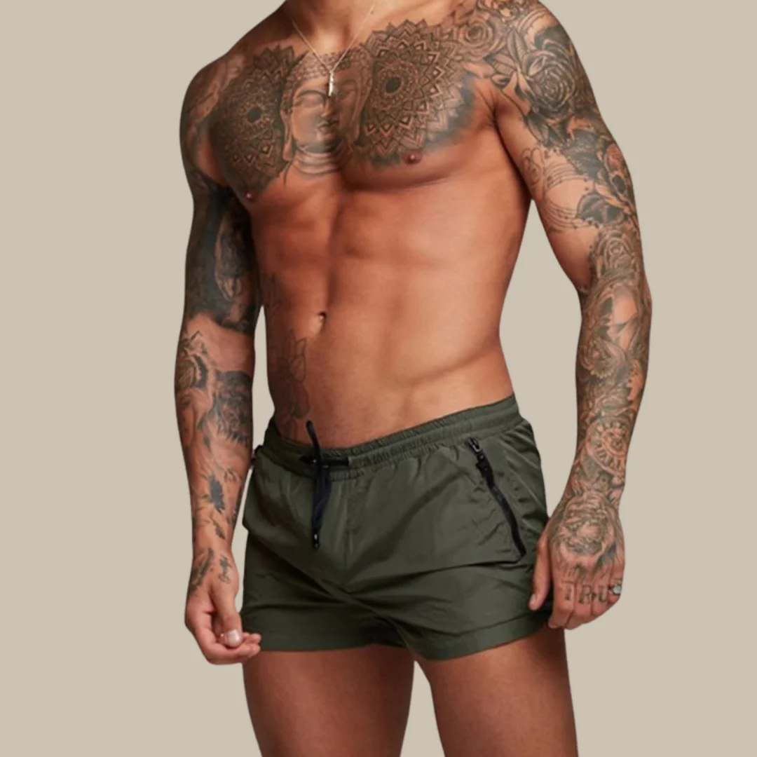 Enzo navy blue athletic swim shorts with drawstring waist and zip pockets quick-dry fabric