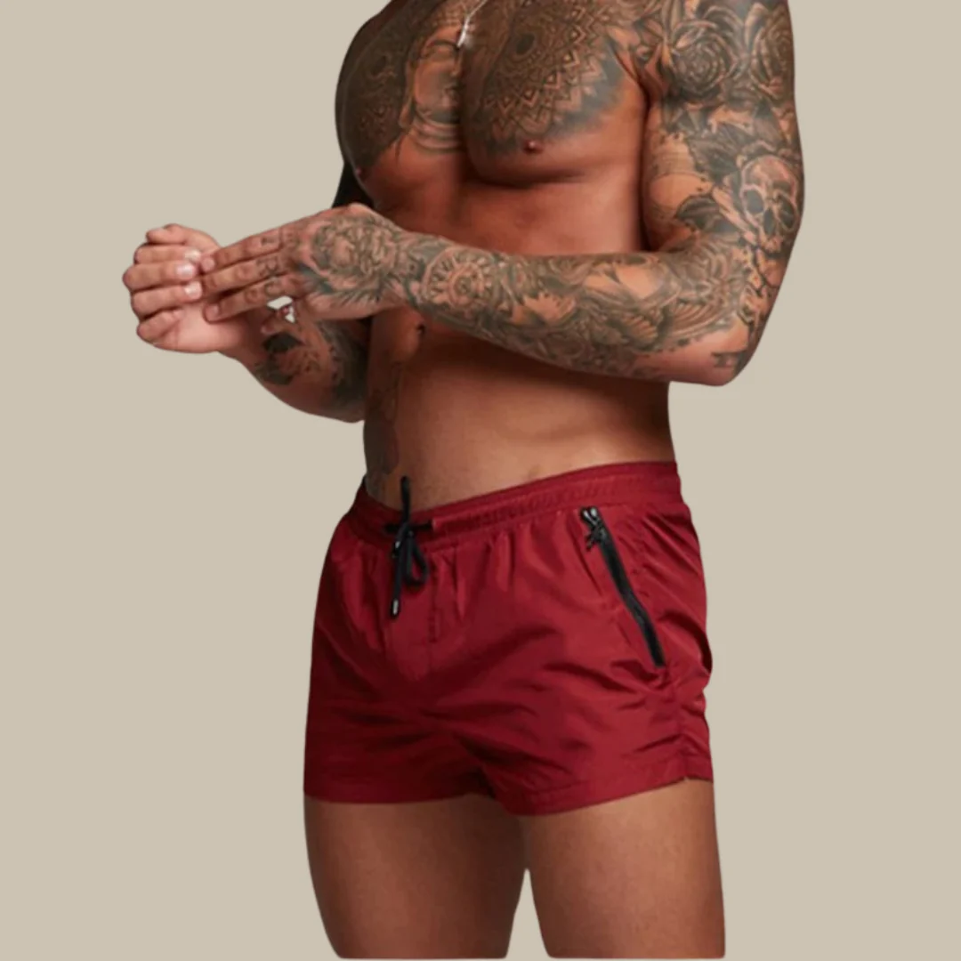 Enzo navy blue athletic swim shorts with drawstring waist and zip pockets quick-dry fabric