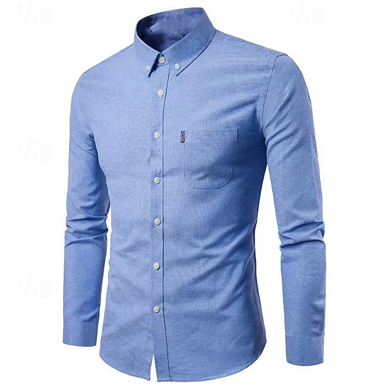 Men's casual relaxed-fit button-down shirt with chest pocket in classic everyday style