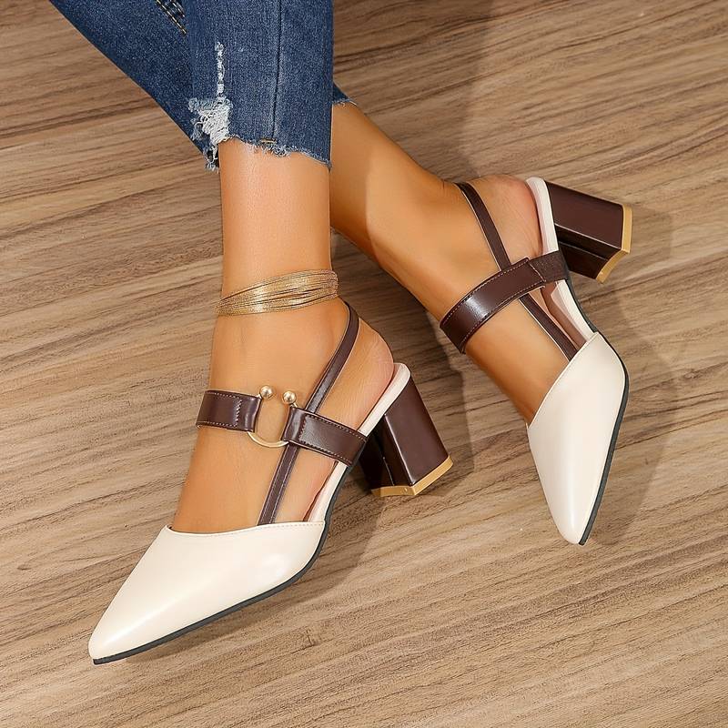 Women's colorblock slingback pumps two-tone block heel smart casual chic everyday shoes