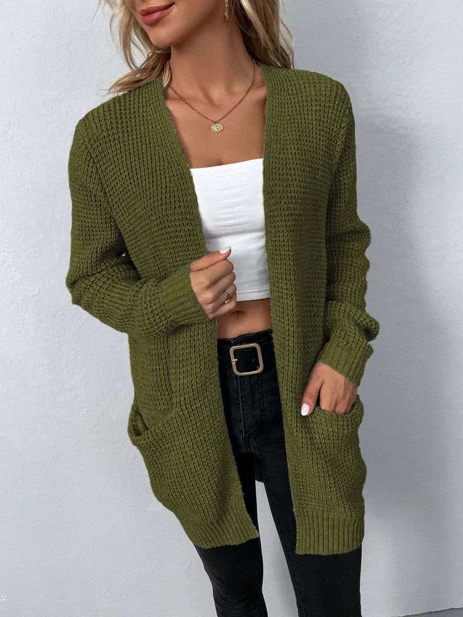 Uliana long V-neck cardigan women elegant soft sustainable layering essential versatile