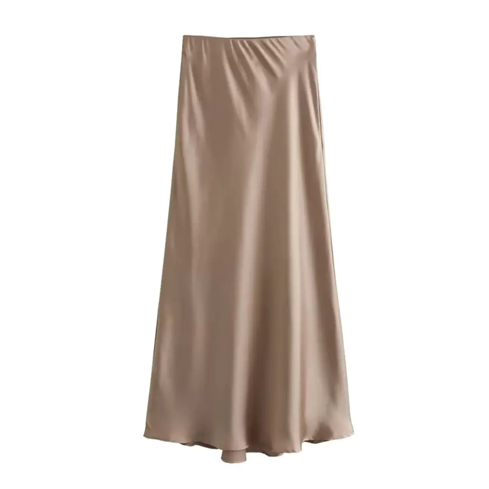 Women's high-waisted slip skirt smooth polyester fabric sleek silhouette elastic waist all-day comfort