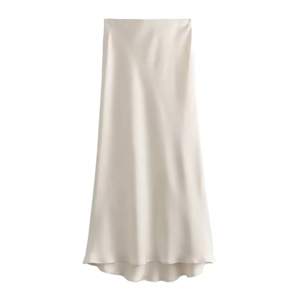 Women's high-waisted slip skirt soft polyester smooth drape elastic waist sleek silhouette