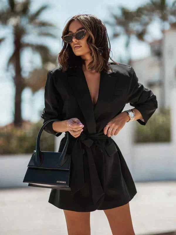 Women's black business blazer soft flattering curve-accenting fit professional chic all-day comfort