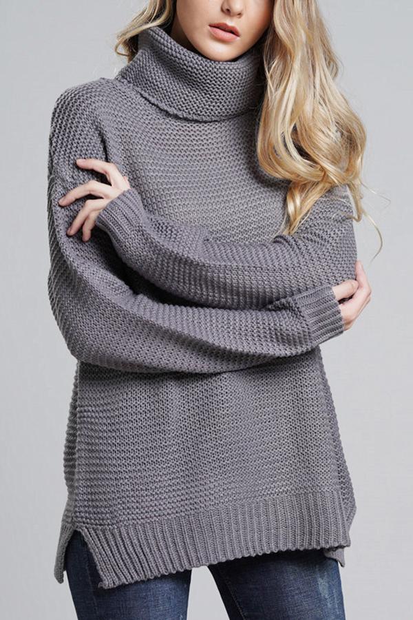 Women's chunky knit oversized turtleneck sweater cozy fit with ribbed hem and cuffs for fall winter